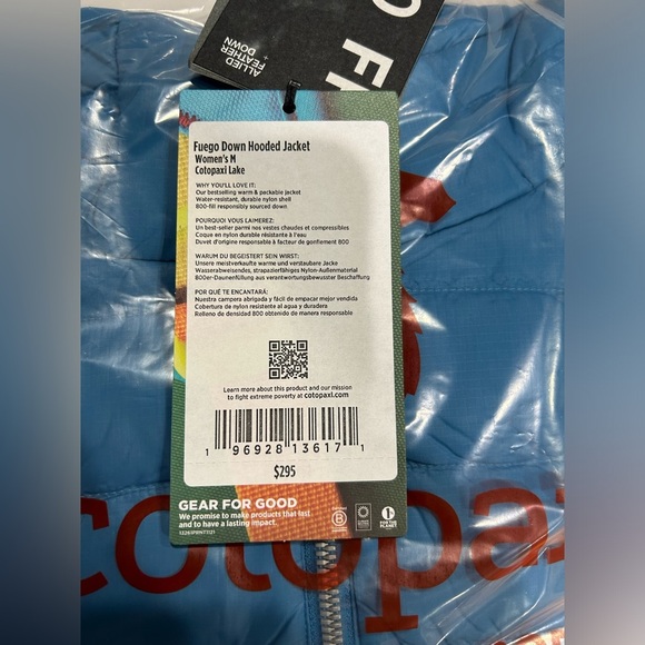 Cotopaxi Women's Medium Fuego Hooded Down Jacket Puffer Lake Blue Aqua NWT - Picture 7 of 16